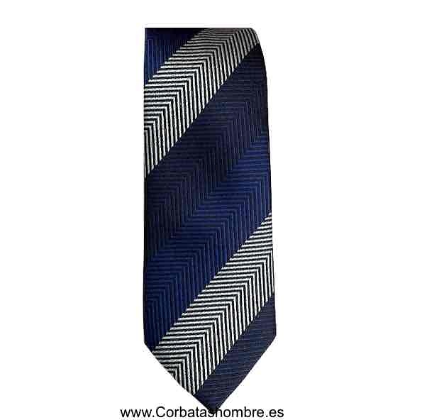 CORBATA ESTRECHA A RAYAS GRIS AZULON Y MARINO ELEGANTÍSIMA 