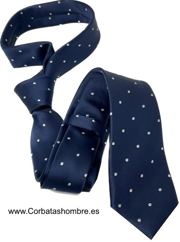 CORBATA ESTRECHA AZUL MARINO CON LUNARES BLANCOS 