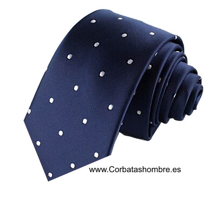 CORBATA ESTRECHA AZUL MARINO CON LUNARES BLANCOS 