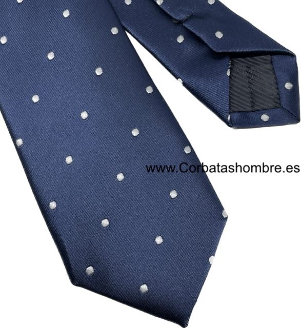 CORBATA ESTRECHA AZUL MARINO CON LUNARES BLANCOS 