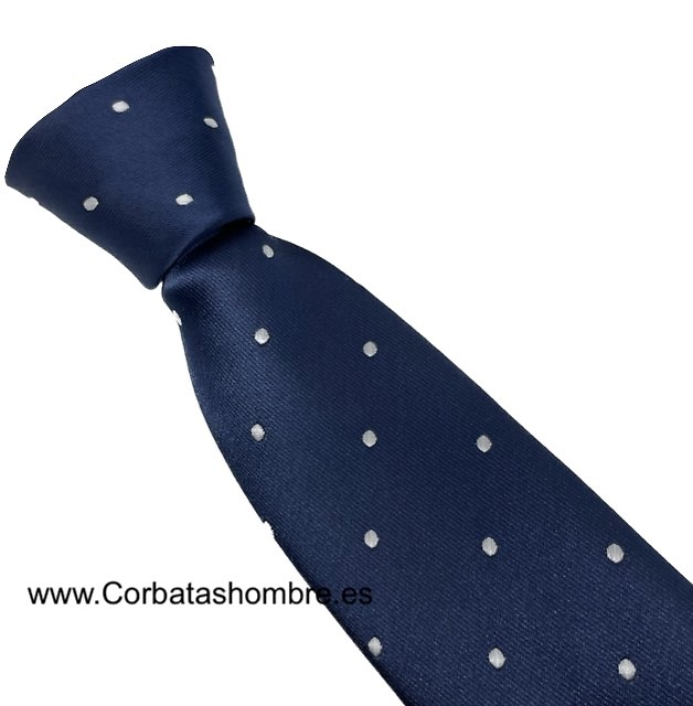 CORBATA ESTRECHA AZUL MARINO CON LUNARES BLANCOS 