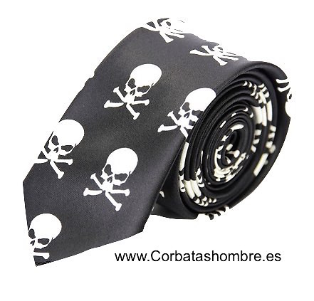 CORBATA ESTRECHA CALAVERAS NEGRA 