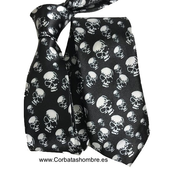 CORBATA ESTRECHA CALAVERAS NEGRA 