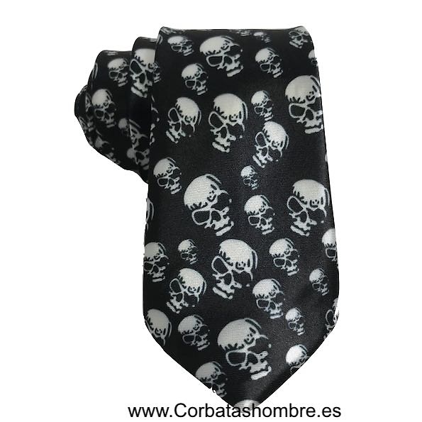 CORBATA ESTRECHA CALAVERAS NEGRA 