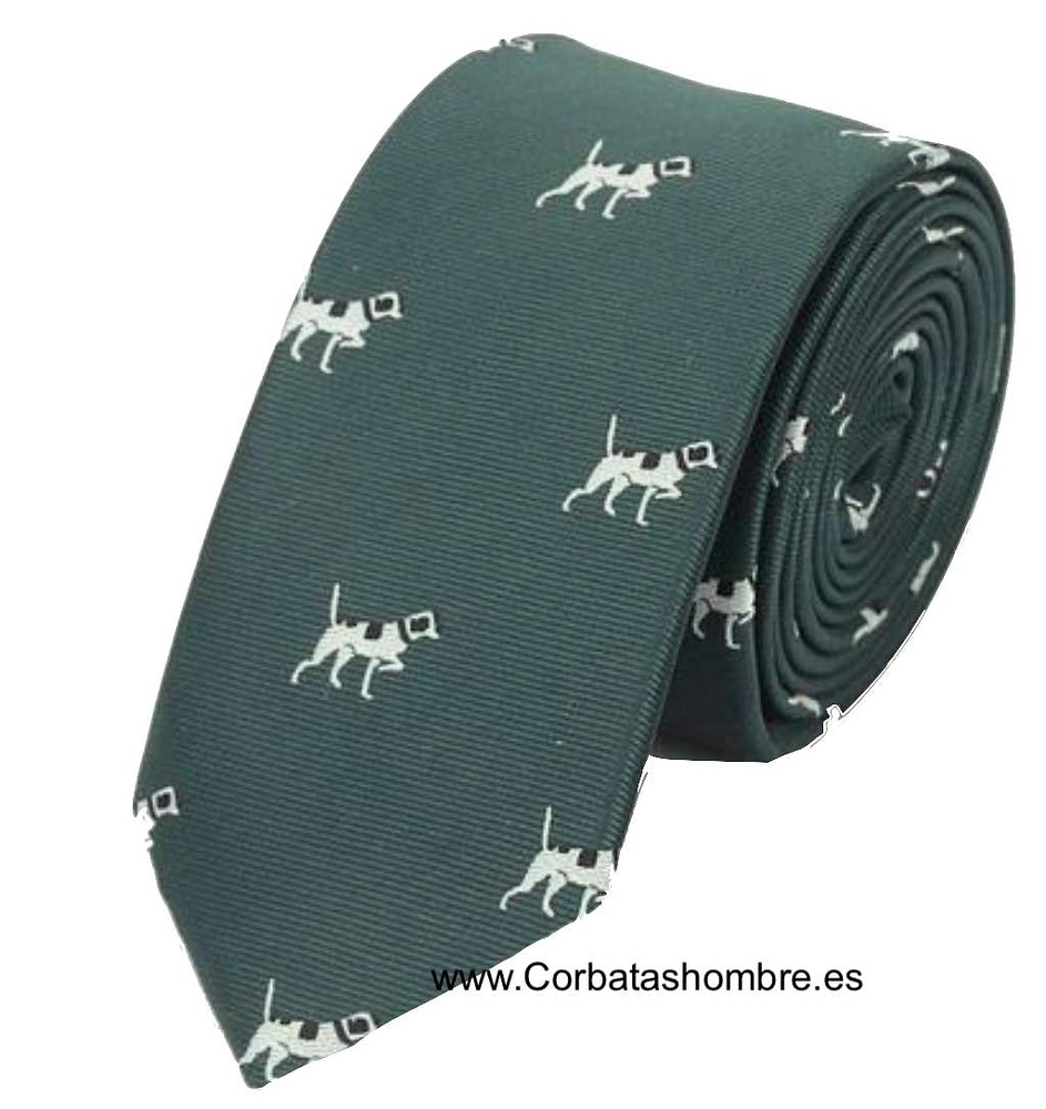 CORBATA ESTRECHA COLOR VERDE INGLÉS CON PERROS 