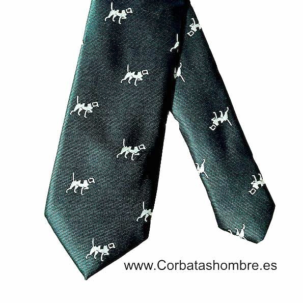 CORBATA ESTRECHA COLOR VERDE INGLÉS CON PERROS 