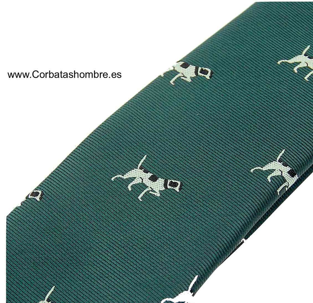 CORBATA ESTRECHA COLOR VERDE INGLÉS CON PERROS 