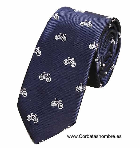 CORBATA ESTRECHA CON BICICLETAS AZUL MARINO 