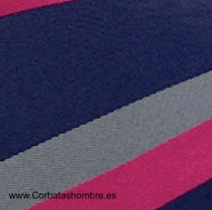 CORBATA ESTRECHA DE RAYAS AZUL ROSA INTENSO Y GRIS 