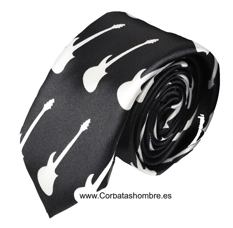 CORBATA ESTRECHA GUITARRAS ELECTRICAS EN NEGRO Y BLANCO 