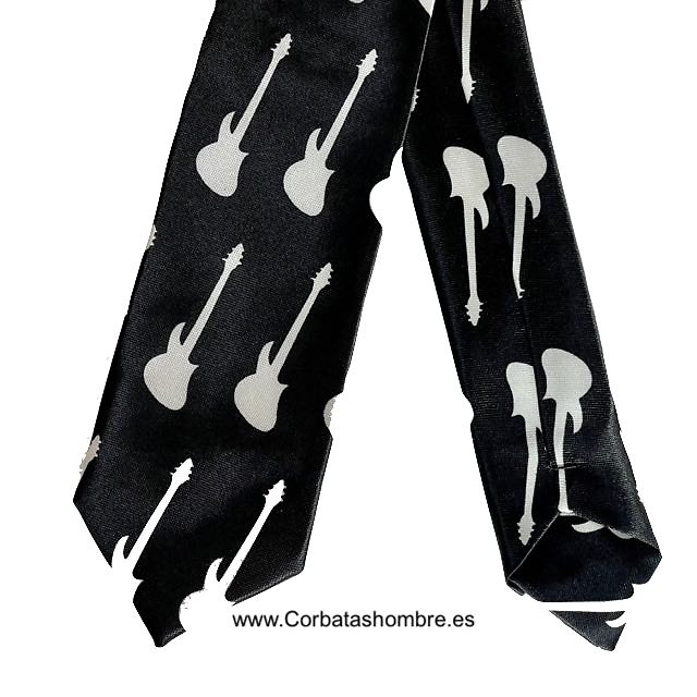 CORBATA ESTRECHA GUITARRAS ELECTRICAS EN NEGRO Y BLANCO 