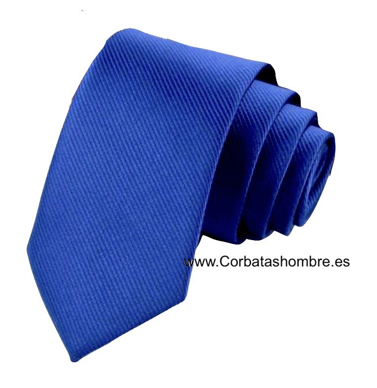 CORBATA ESTRECHA LISA EN AZUL TELA AL BIES 