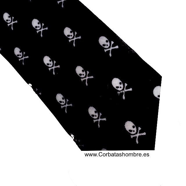 CORBATA ESTRECHA NEGRA DE CALAVERAS BLANCAS PEQUEÑAS 