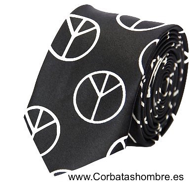 CORBATA ESTRECHA SIMBOLO PACIFISTA EN NEGRO Y BLANCO 