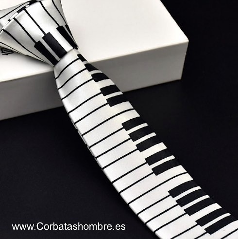 CORBATA ESTRECHA TECLAS PIANO EN BLANCO Y NEGRO 