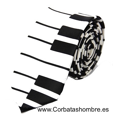 CORBATA ESTRECHA TECLAS PIANO EN BLANCO Y NEGRO 