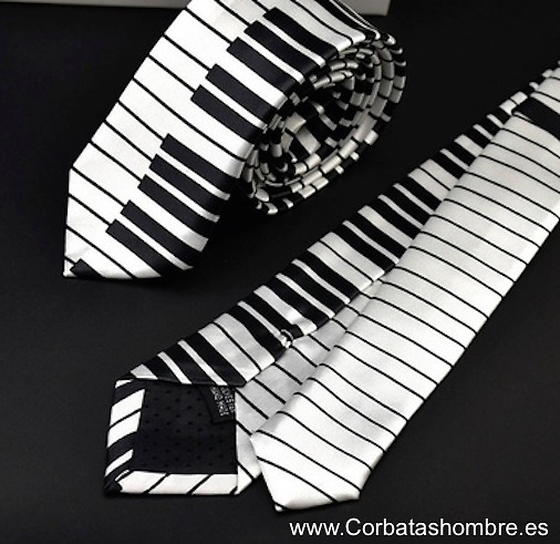 CORBATA ESTRECHA TECLAS PIANO EN BLANCO Y NEGRO 