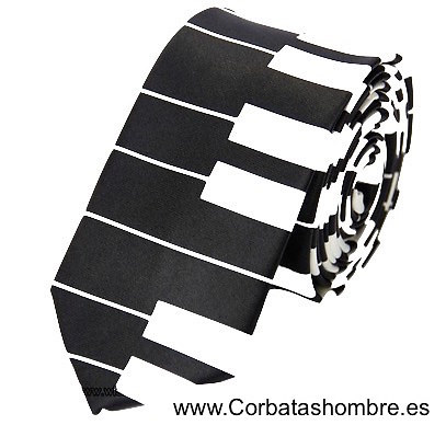 CORBATA ESTRECHA TECLAS PIANO EN NEGRO Y BLANCO 