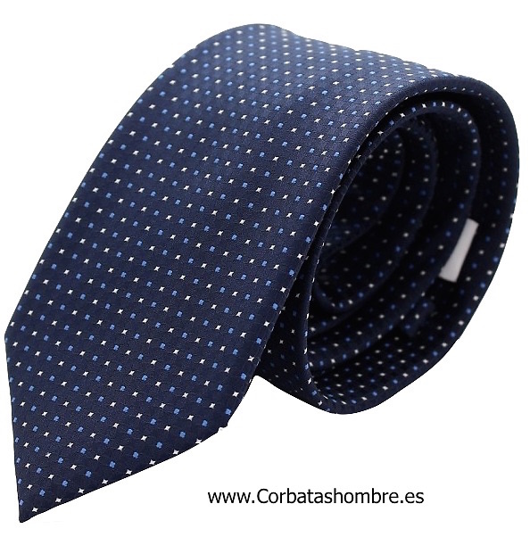 CORBATA FONDO AZUL MARINO CON TOPOS BEIGE Y AZULONES 