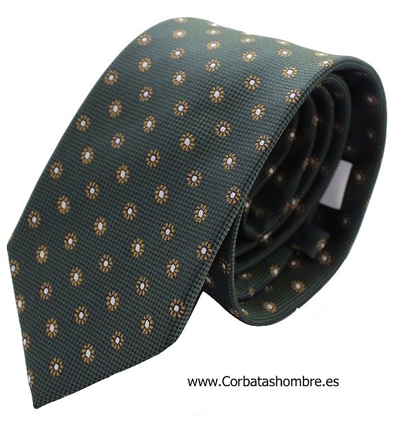 CORBATA FONDO VERDE CON FLORES PEQUEÑAS 