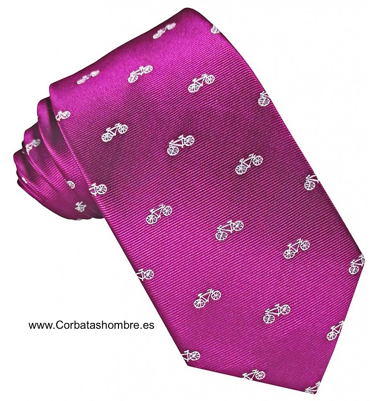 CORBATA FUCSIA CON BICICLETAS ESTRECHA 