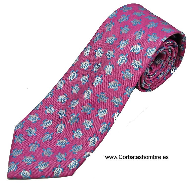 CORBATA FUCSIA CON TORTUGAS PEQUEÑAS CON DETALLES AZULES 