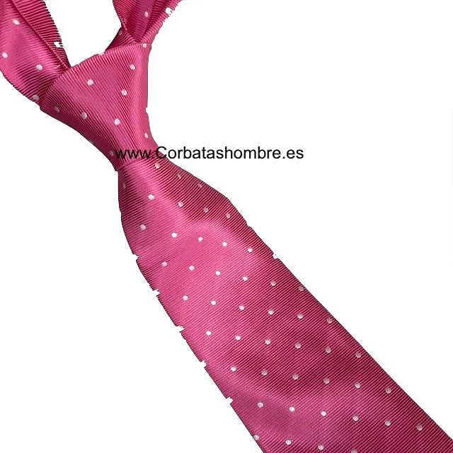 CORBATA FUCSIA DE LUNARES BLANCOS PEQUEÑOS 