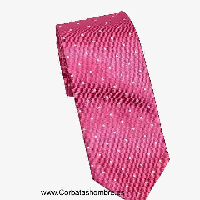 CORBATA FUCSIA DE LUNARES BLANCOS PEQUEÑOS 