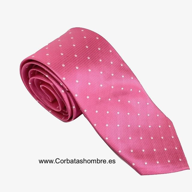 CORBATA FUCSIA DE LUNARES BLANCOS PEQUEÑOS 