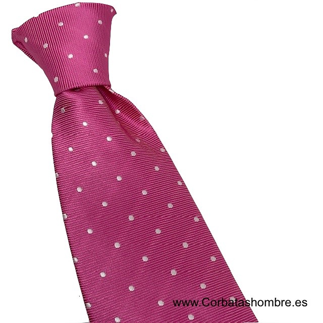 CORBATA FUCSIA DE LUNARES BLANCOS PEQUEÑOS 
