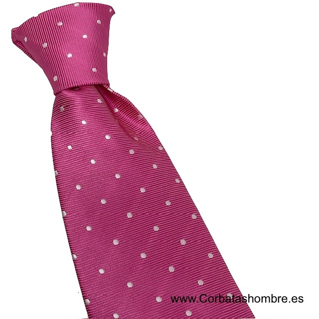 CORBATA FUCSIA DE LUNARES BLANCOS PEQUEÑOS 