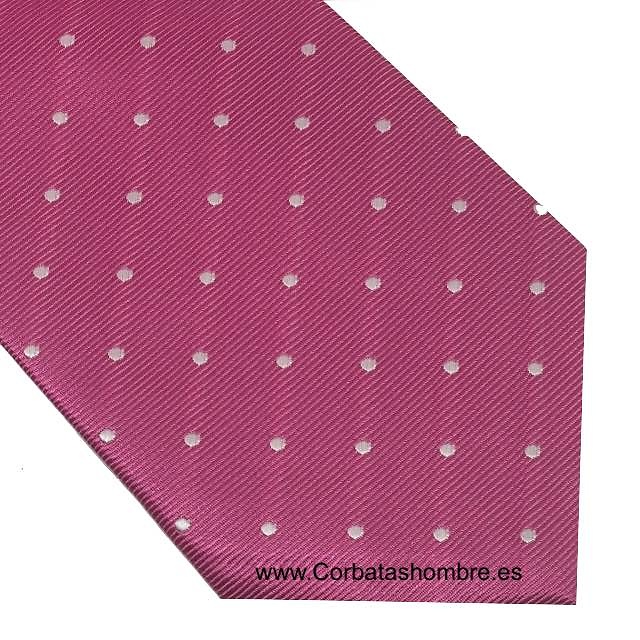 CORBATA FUCSIA DE LUNARES BLANCOS PEQUEÑOS 