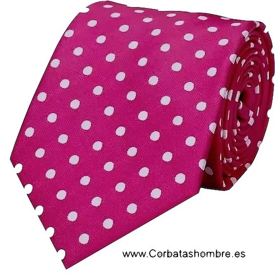 CORBATA FUCSIA INTENSO DE LUNARES BLANCOS ELEGANTES 