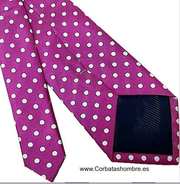 CORBATA FUCSIA INTENSO DE LUNARES BLANCOS ELEGANTES 
