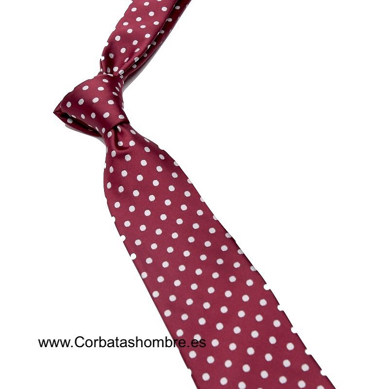 CORBATA GRANATE BURDEOS CON LUNARES BLANCOS ELEGANTE 