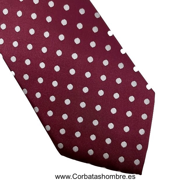 CORBATA GRANATE BURDEOS CON LUNARES BLANCOS ELEGANTE 