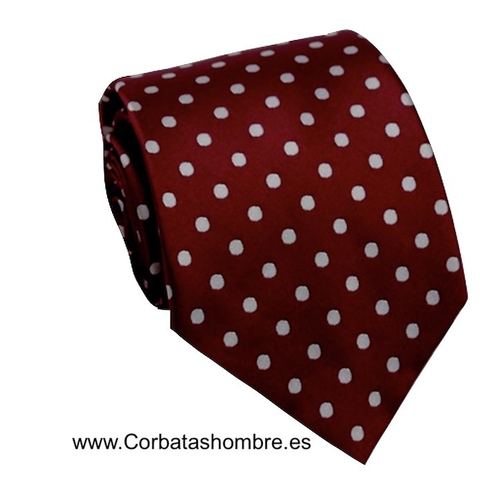 CORBATA GRANATE BURDEOS CON LUNARES BLANCOS ELEGANTE 