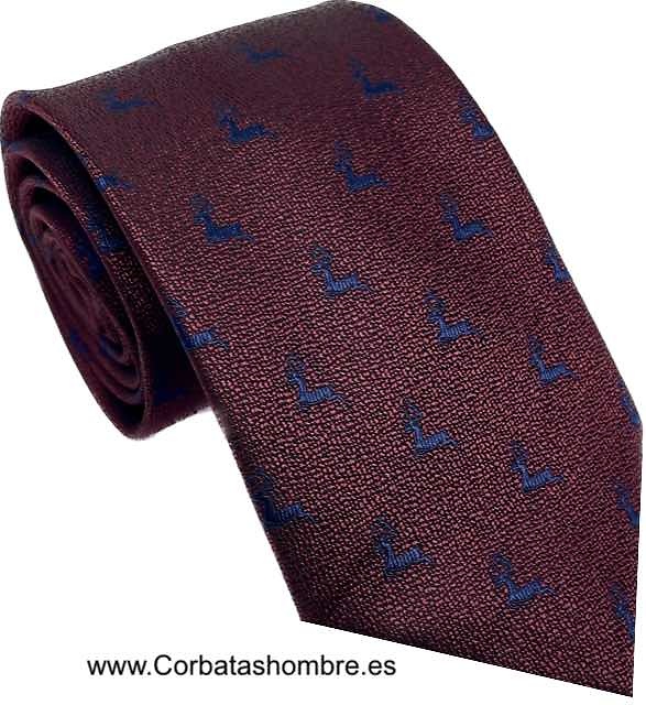 CORBATA GRANATE CON DIBUJO DE CIERVOS AZULES 