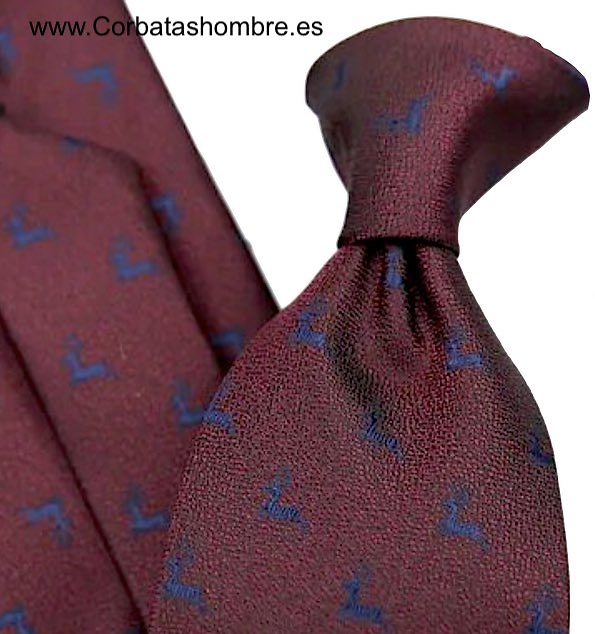 CORBATA GRANATE CON DIBUJO DE CIERVOS AZULES 