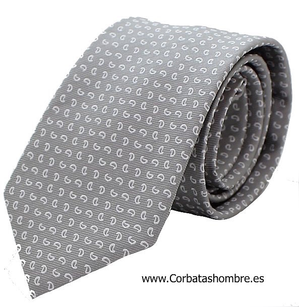 CORBATA GRIS CON DIBUJO DE CACHERMIR EN BLANCO 