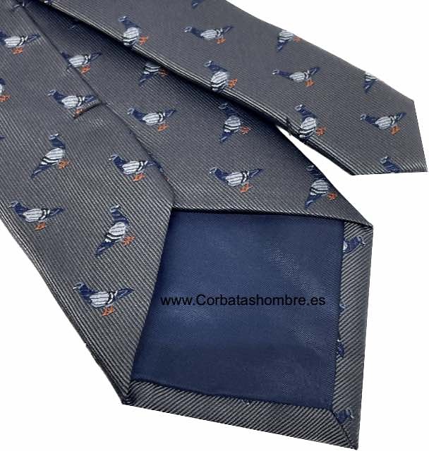 CORBATA GRIS MEDIO CON UN ORIGINAL DIBUJO DE PALOMAS 