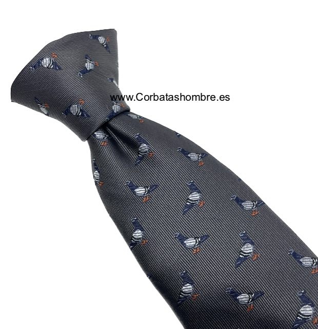 CORBATA GRIS MEDIO CON UN ORIGINAL DIBUJO DE PALOMAS 