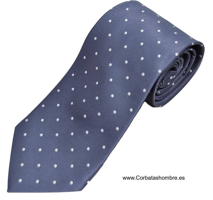 CORBATA GRIS MEDIO MICRO RAYADA CON LUNARES BLANCOS 