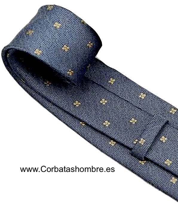 CORBATA GRIS OSCURA CON DIBUJO DE ESPIGA EN ZIGZAG Y FLORES PEQUEÑAS AMARILLAS 