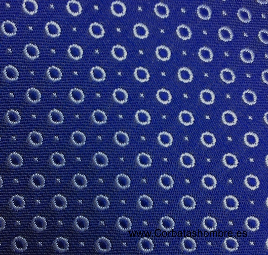 CORBATA ITALIANA AROS Y TOPOS BLANCOS SOBRE AZUL MARINO 