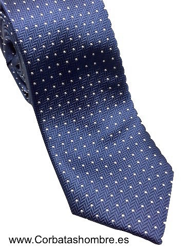 CORBATA ITALIANA AZUL MARINO CON TOPOS BLANCOS 