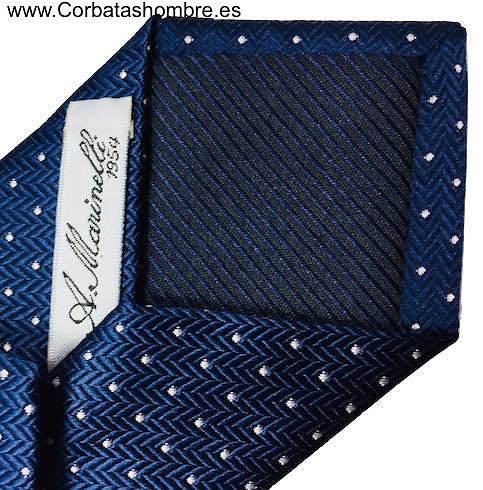 CORBATA ITALIANA AZUL MARINO CON TOPOS BLANCOS 