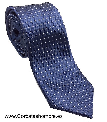 CORBATA ITALIANA AZUL MARINO CON TOPOS BLANCOS 