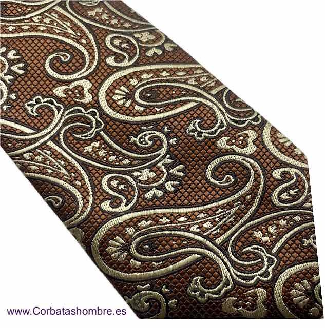 CORBATA JACQUARD MARRÓN TABACO DE CACHEMIRES MARFIL 