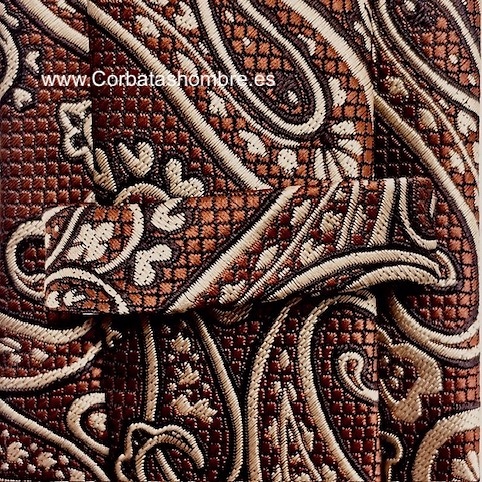 CORBATA JACQUARD MARRÓN TABACO DE CACHEMIRES MARFIL 